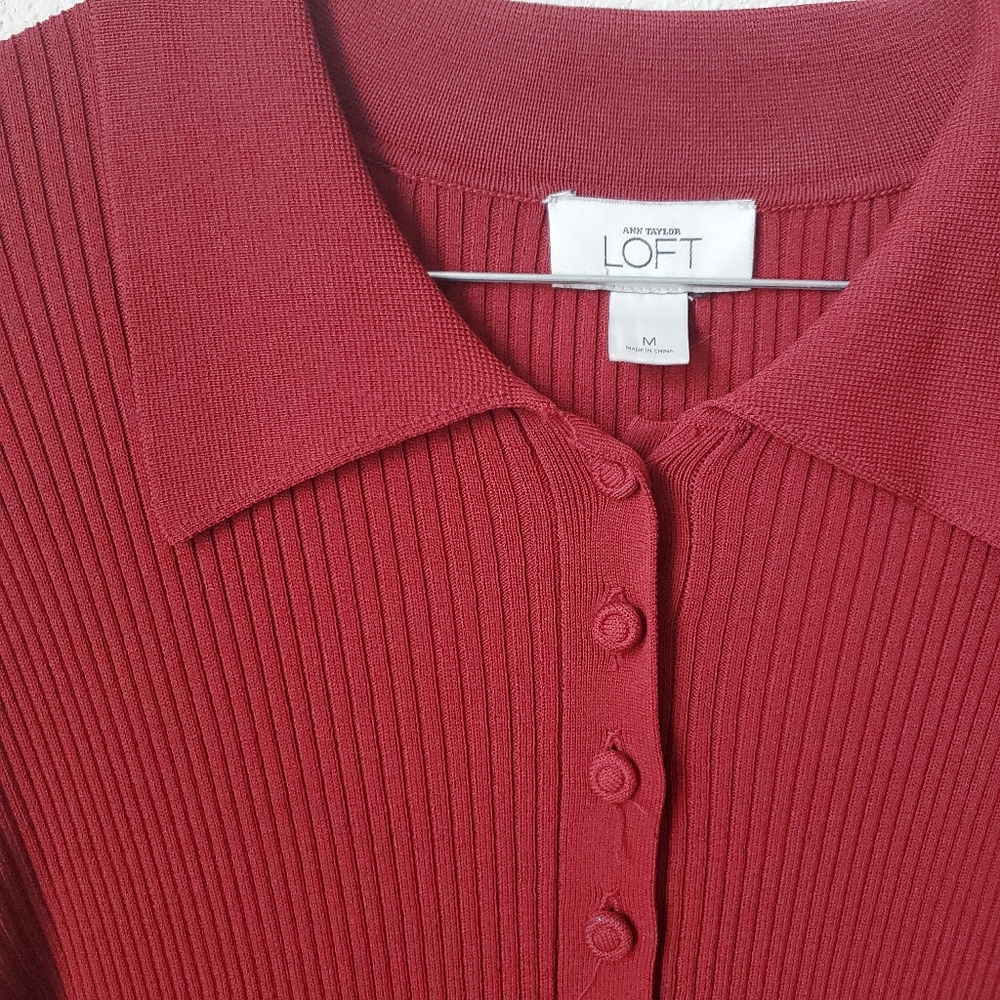 Loft Ribbed Half-Button Fitted Top - image 3